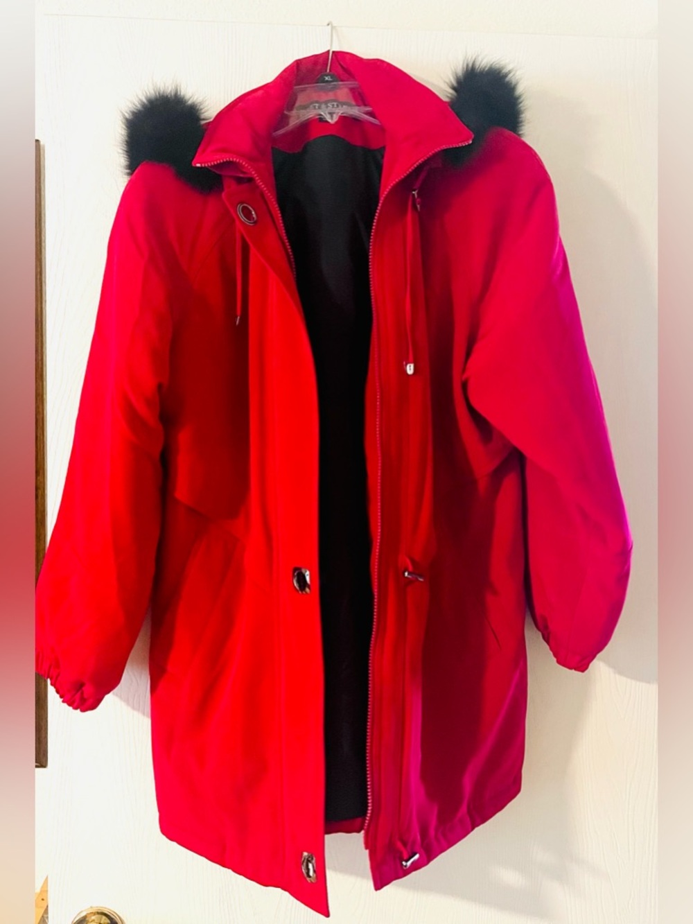 Fleet Street Red Coat with Faux Fox Fur Trim Detachable Hood